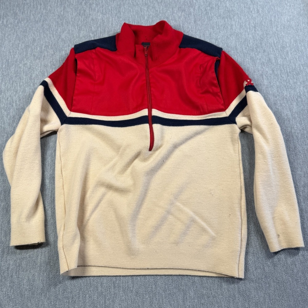 Demetre Sweater Adult XS Red Cream 1/4 Zip Knit Pullover VTG Ski Winter 70s 80s‎